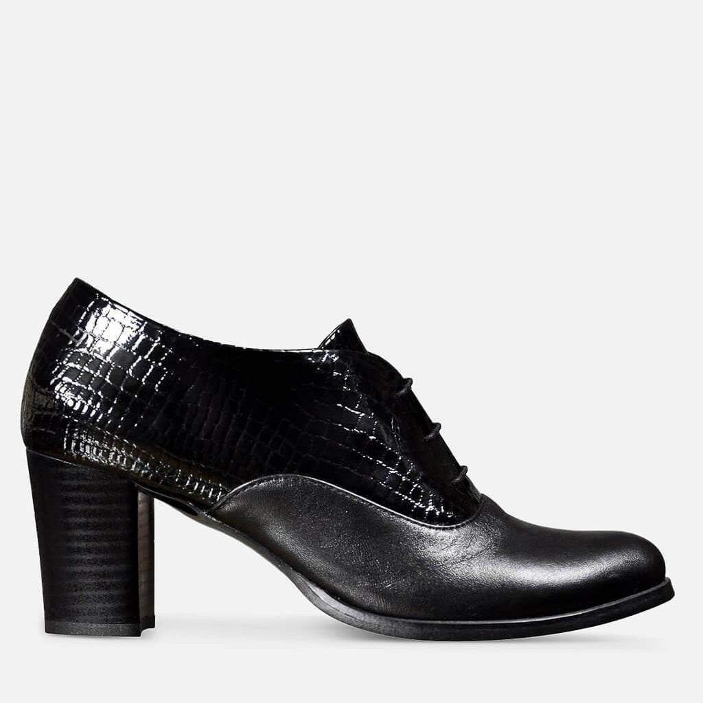 Black Shoes Women Vintage Heels Leather Pumps Oxford Lacquer 