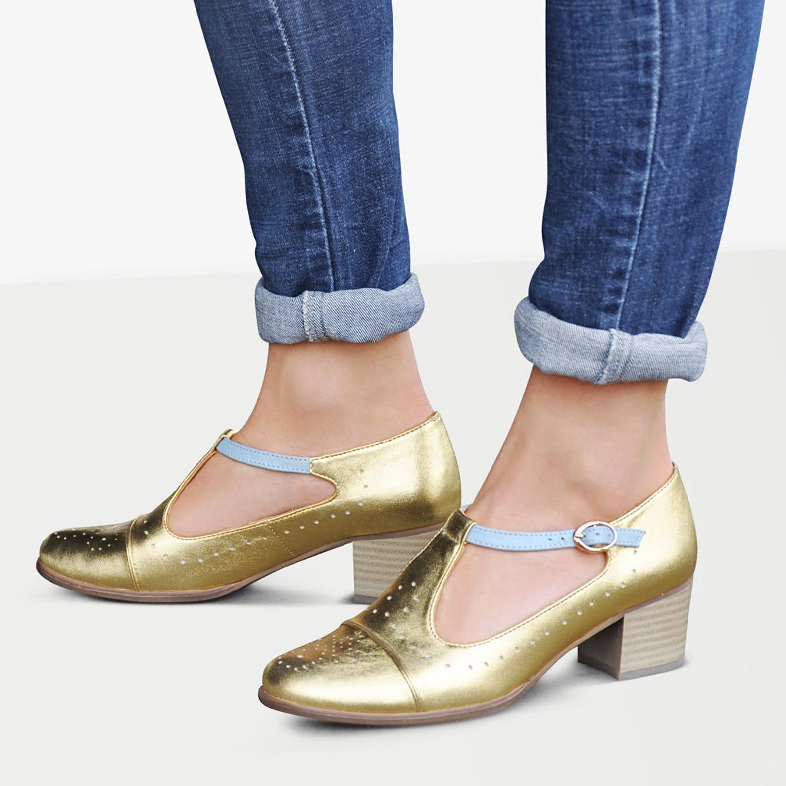 Gold mary jane shoes | Handmade by Women | Julia Bo - Julia Bo - Women's  Oxfords